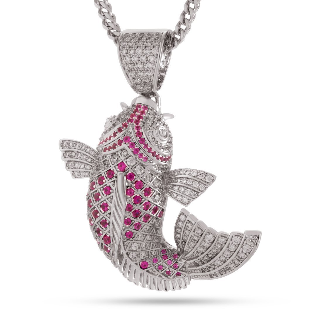 Gin Rin Kohaku Koi Fish Necklace  in  White Gold / 2.1" by King Ice