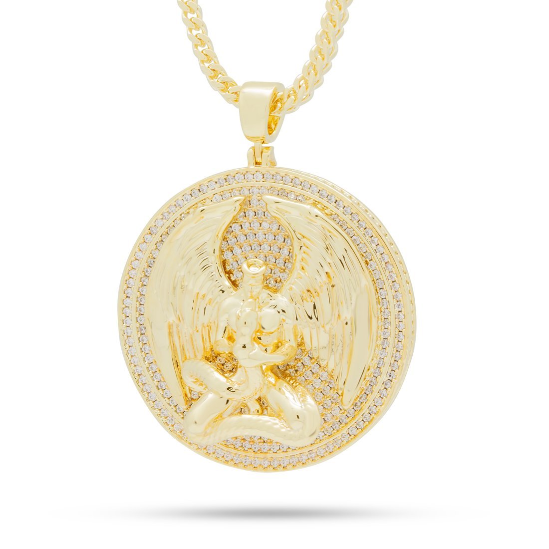 Good vs. Evil Angel Medallion Necklace  in  14K Gold / 2.2" by King Ice