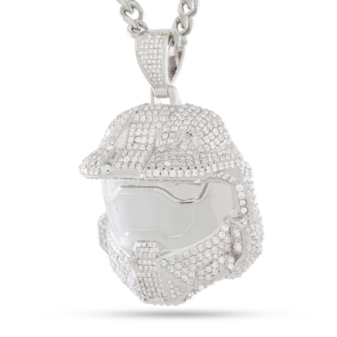 Halo x King Ice - Master Chief Helmet II Necklace  in  White Gold / 2.2" by King Ice