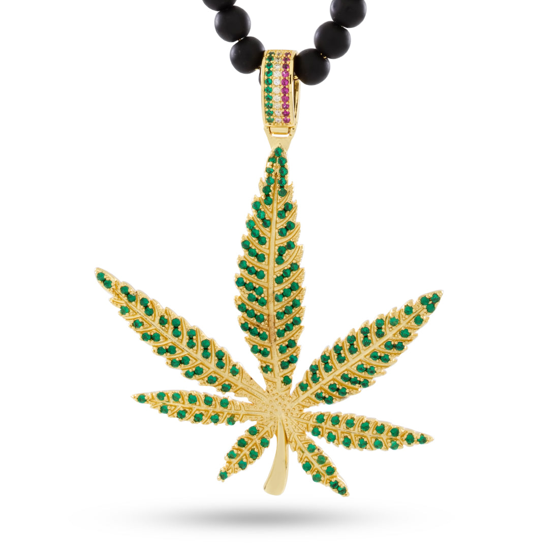 High Rise Cannabis Leaf Necklace  in  Gold Plated / 14K Gold / 2.9" by King Ice