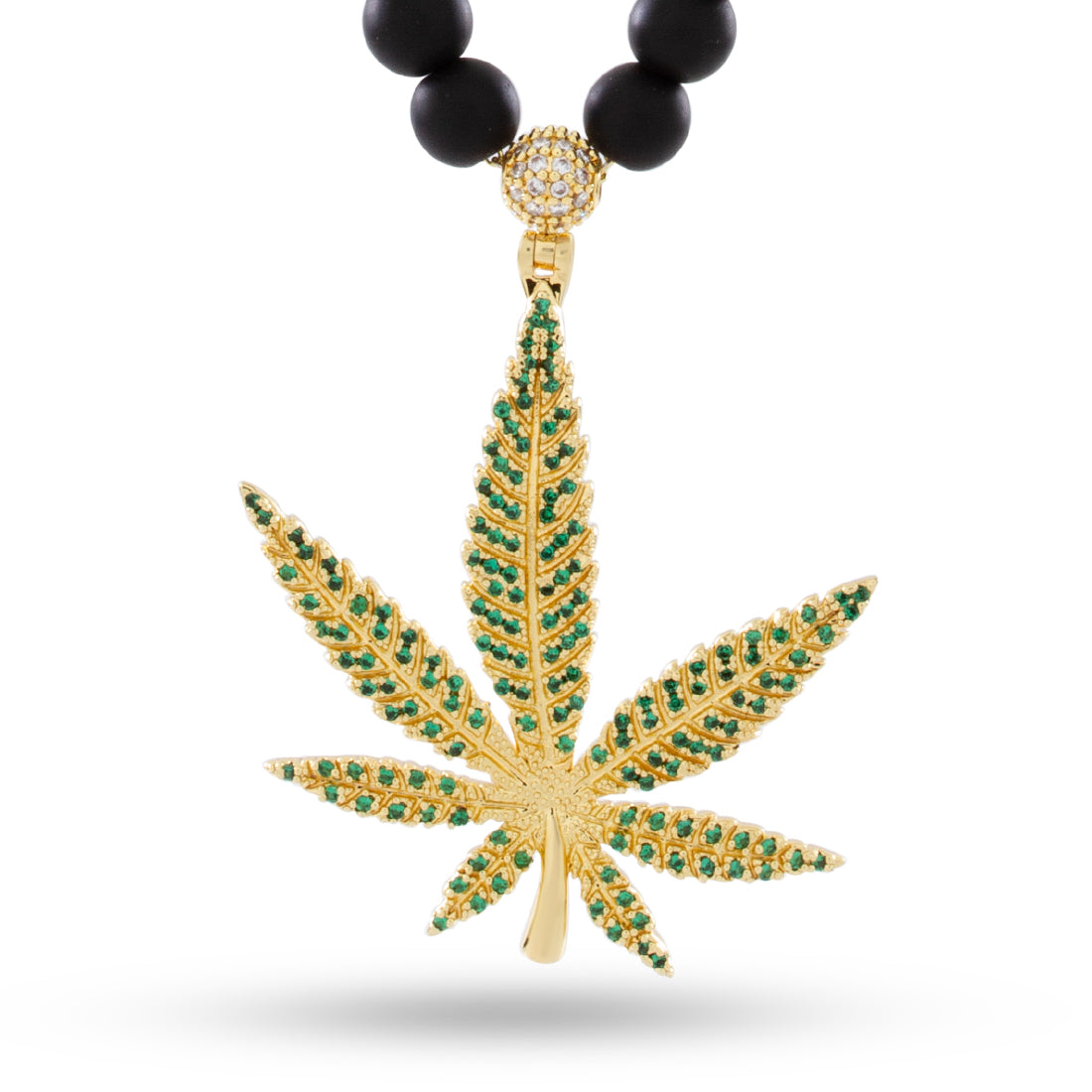 High Rise Cannabis Leaf Necklace  in  Gold Plated / 14K Gold / 2" by King Ice