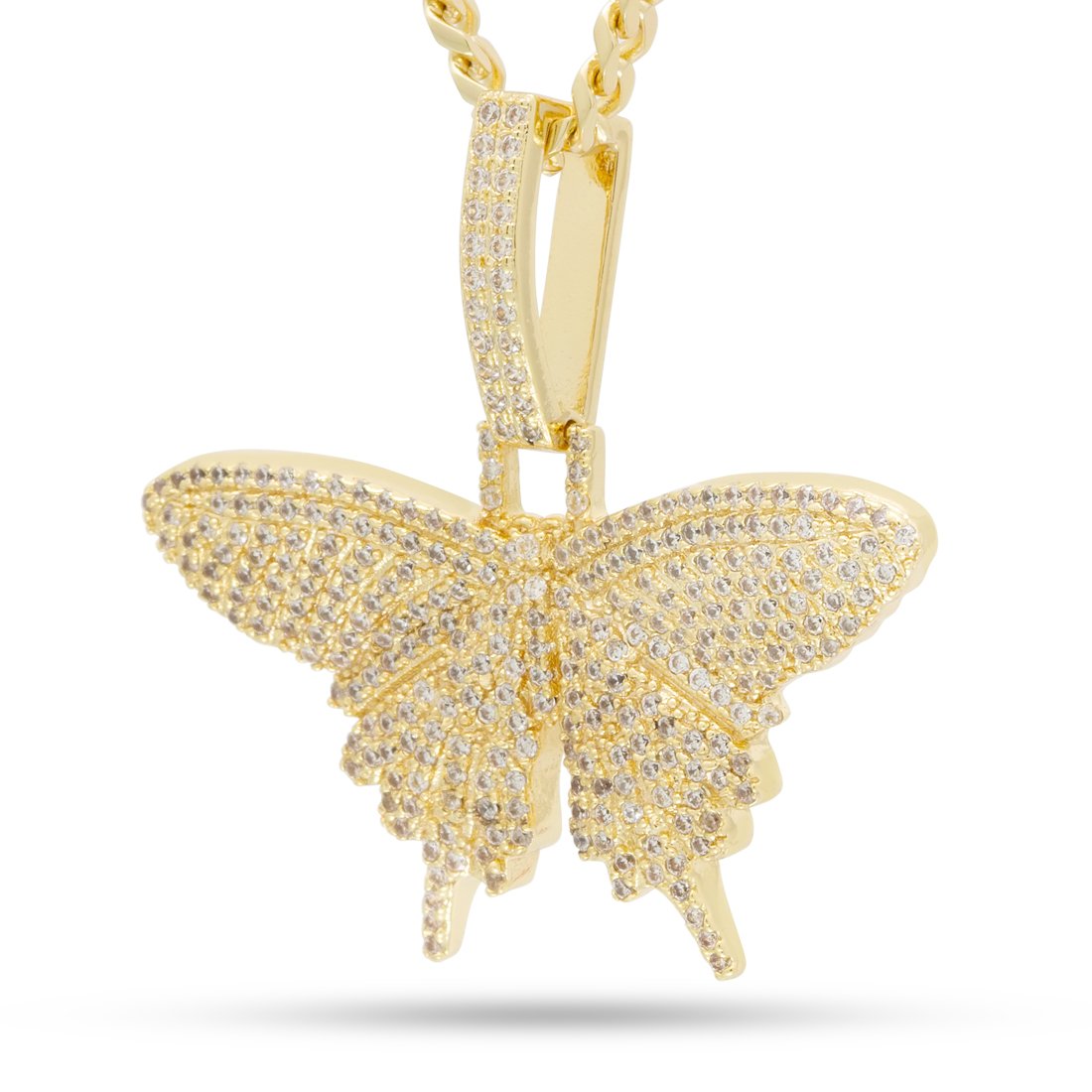 Iced Butterfly Necklace  in  14K Gold / 1.5" by King Ice