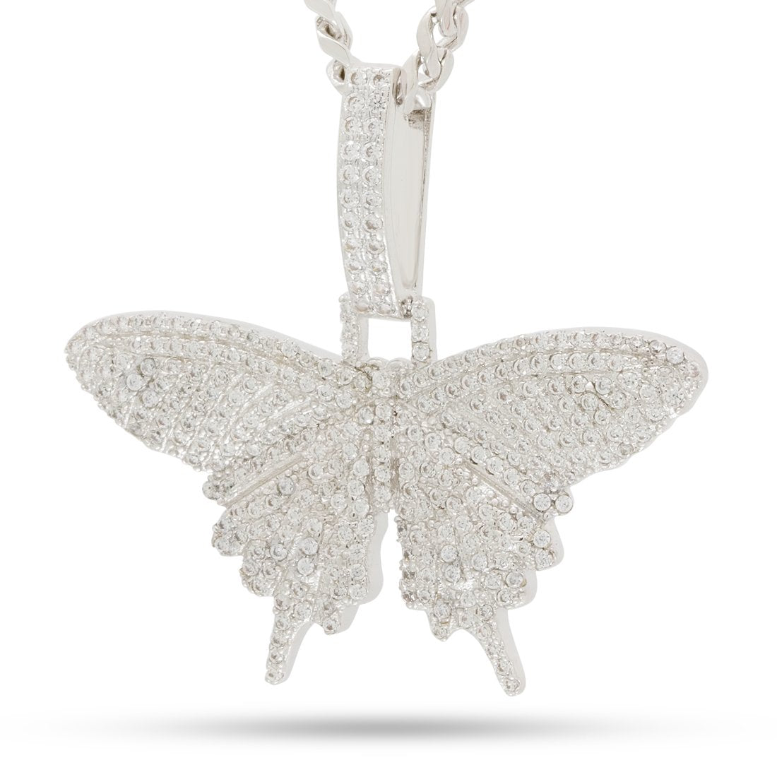 Iced Butterfly Necklace  in  White Gold / 1.5" by King Ice