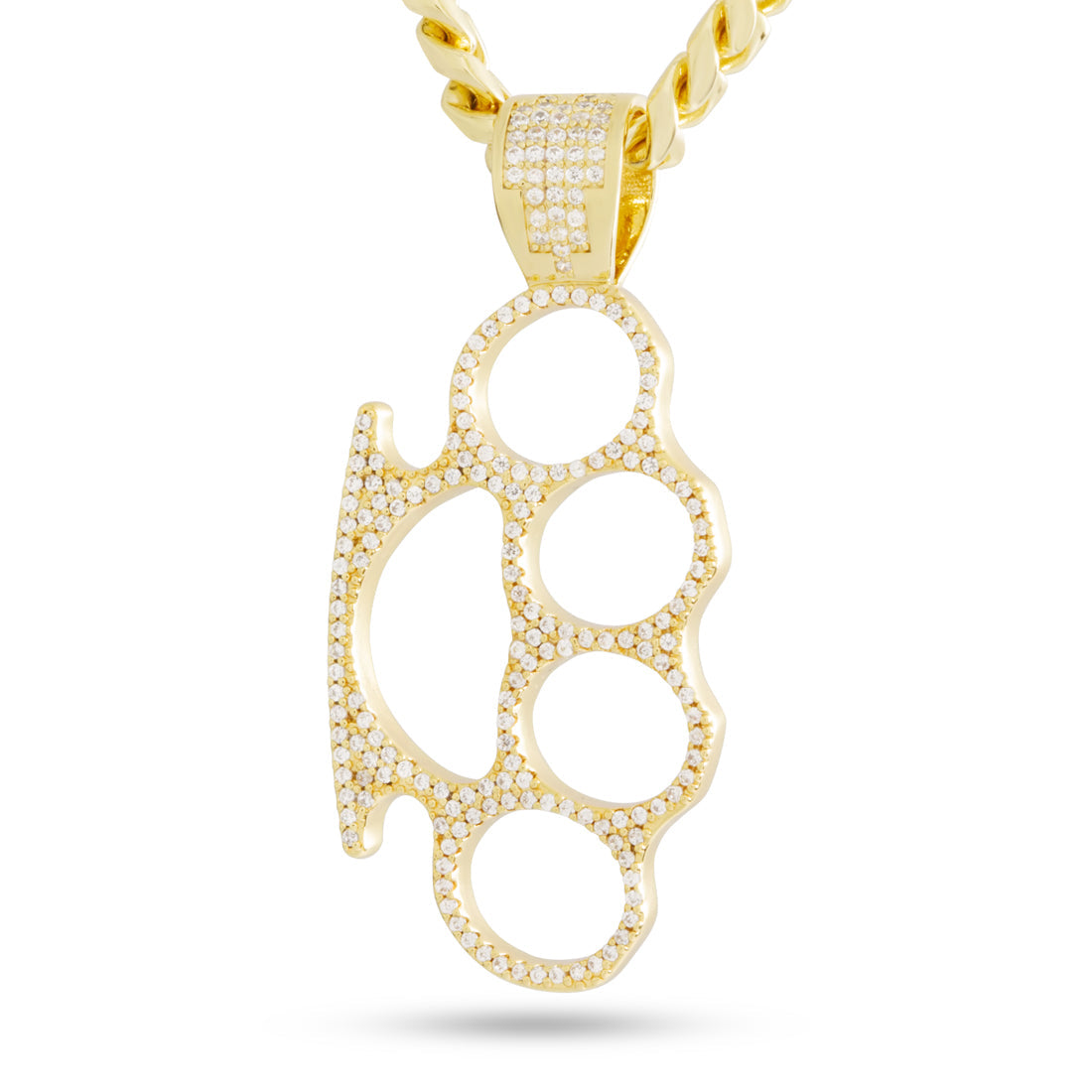 Iced Knuckle Dusters Necklace  in  14K Gold / 2" by King Ice