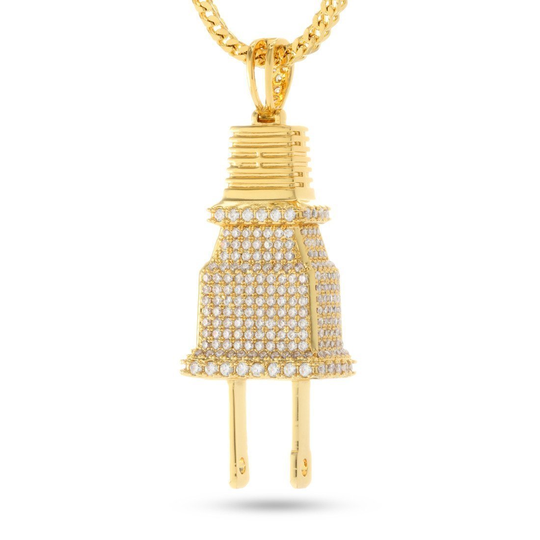 Iced Plug Necklace  in  14K Gold / 2" by King Ice