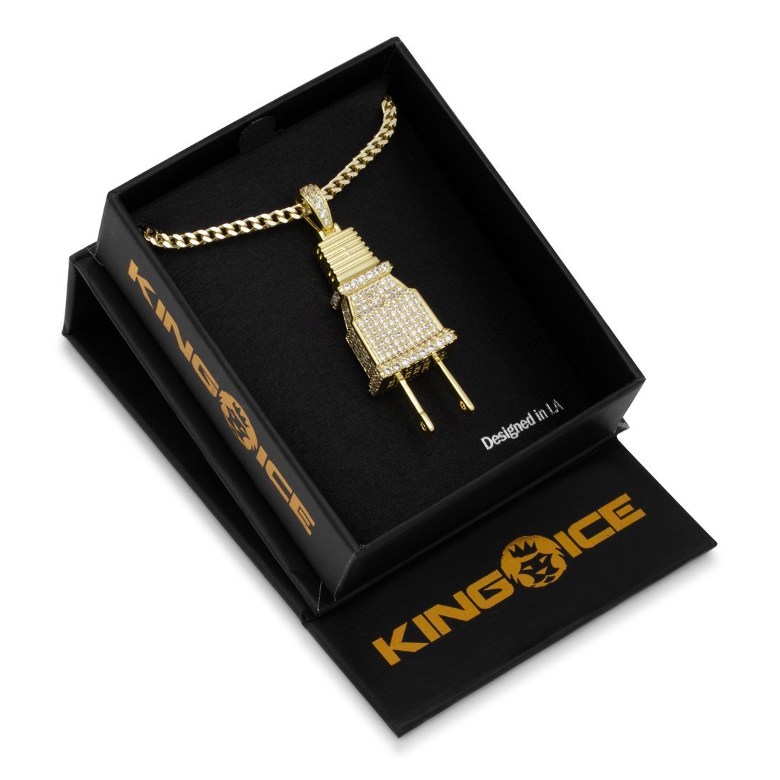 Iced Plug Necklace  in  14K Gold / 2" by King Ice