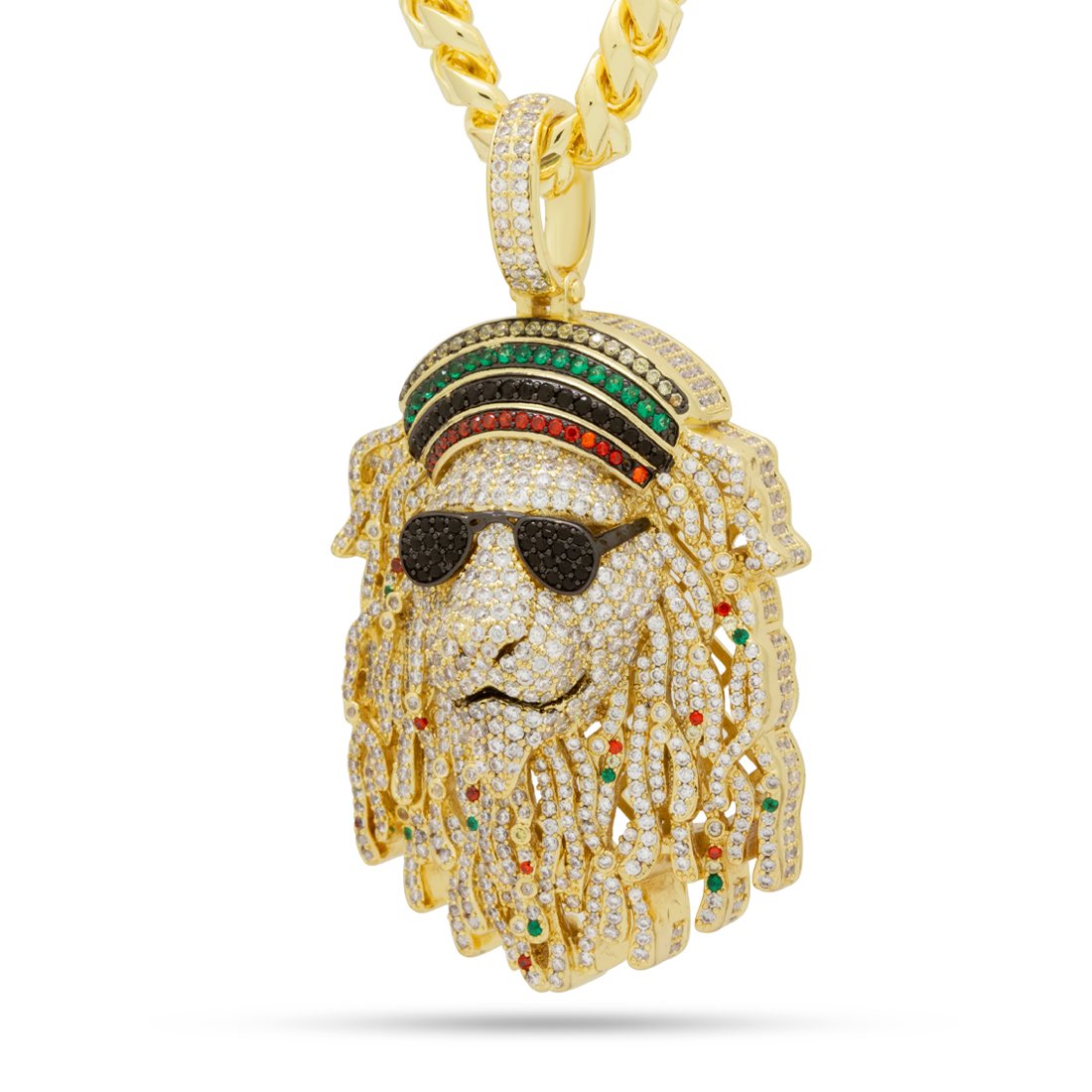 Icy Rasta Lion Necklace  in  14K Gold / 2.8" by King Ice