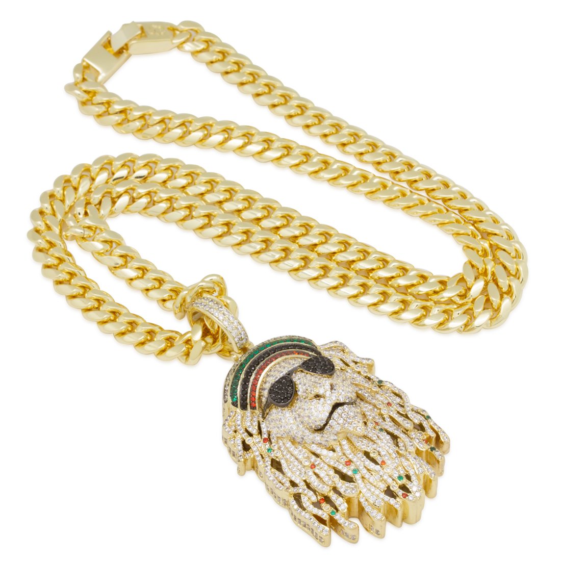 Icy Rasta Lion Necklace  in  14K Gold / 2.8" by King Ice