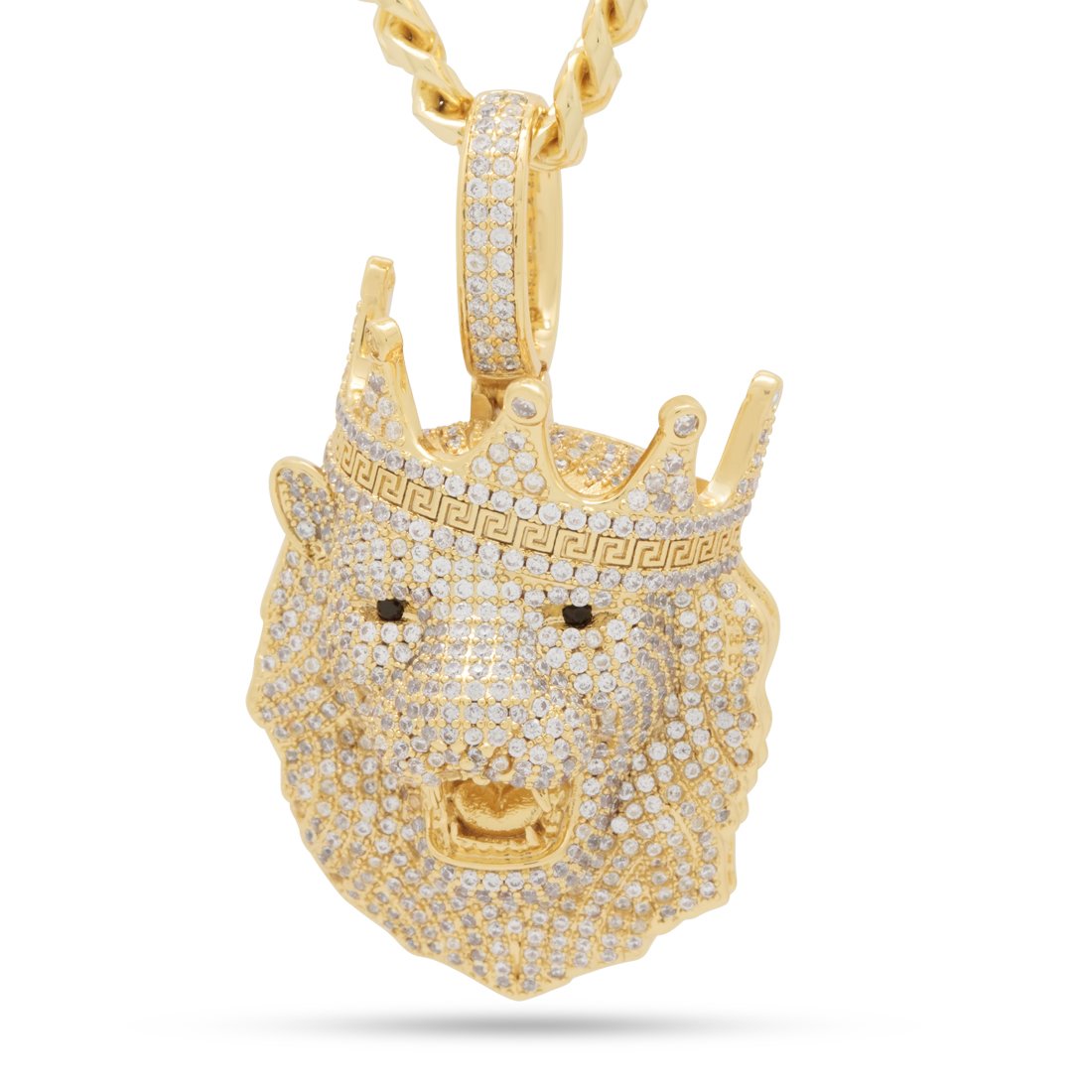 Icy Royal Lion Necklace  in  14K Gold / 2" by King Ice