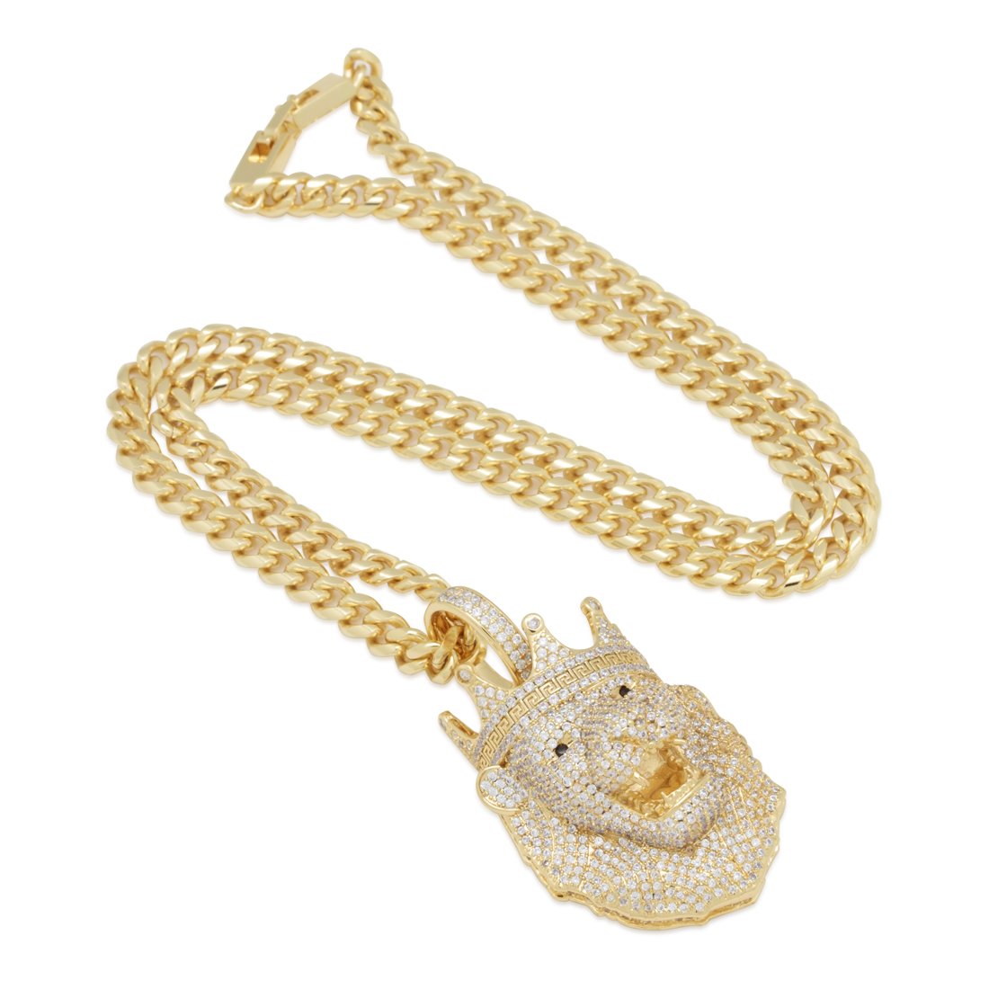 Icy Royal Lion Necklace  in  14K Gold / 2" by King Ice