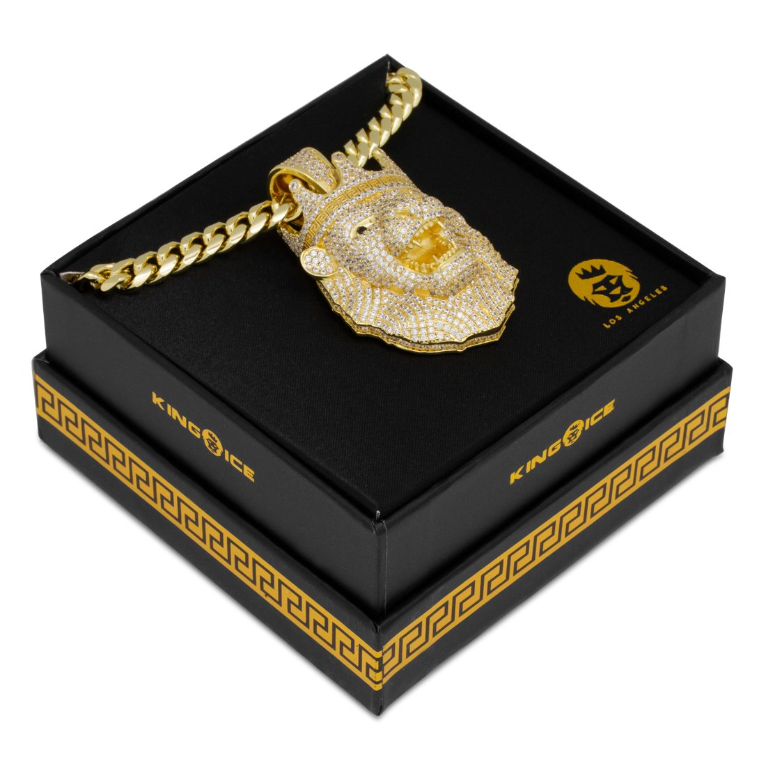 Icy Royal Lion Necklace  in  14K Gold / 2" by King Ice