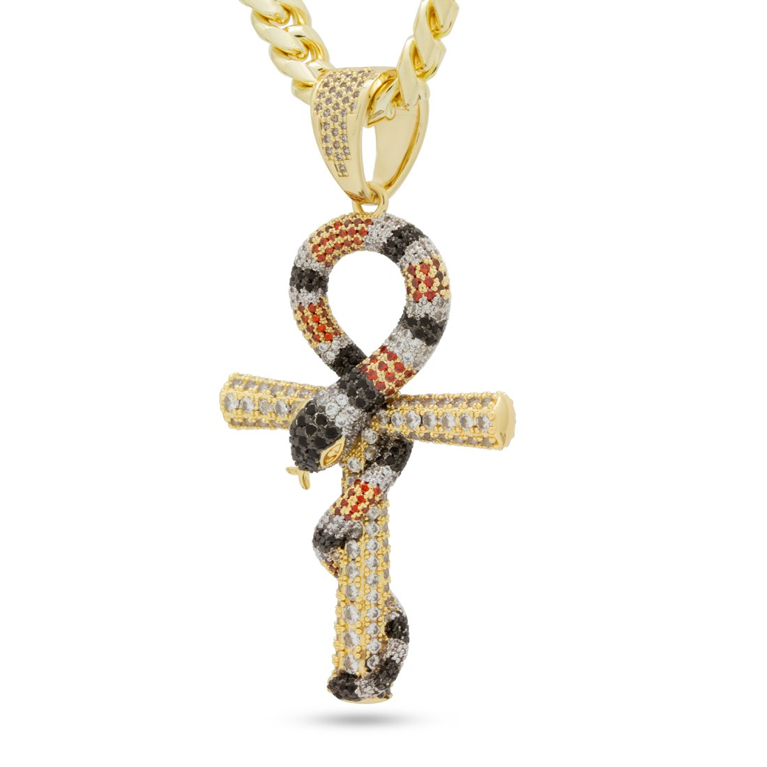 King Snake Ankh Key Necklace  in  14K Gold / 3" by King Ice