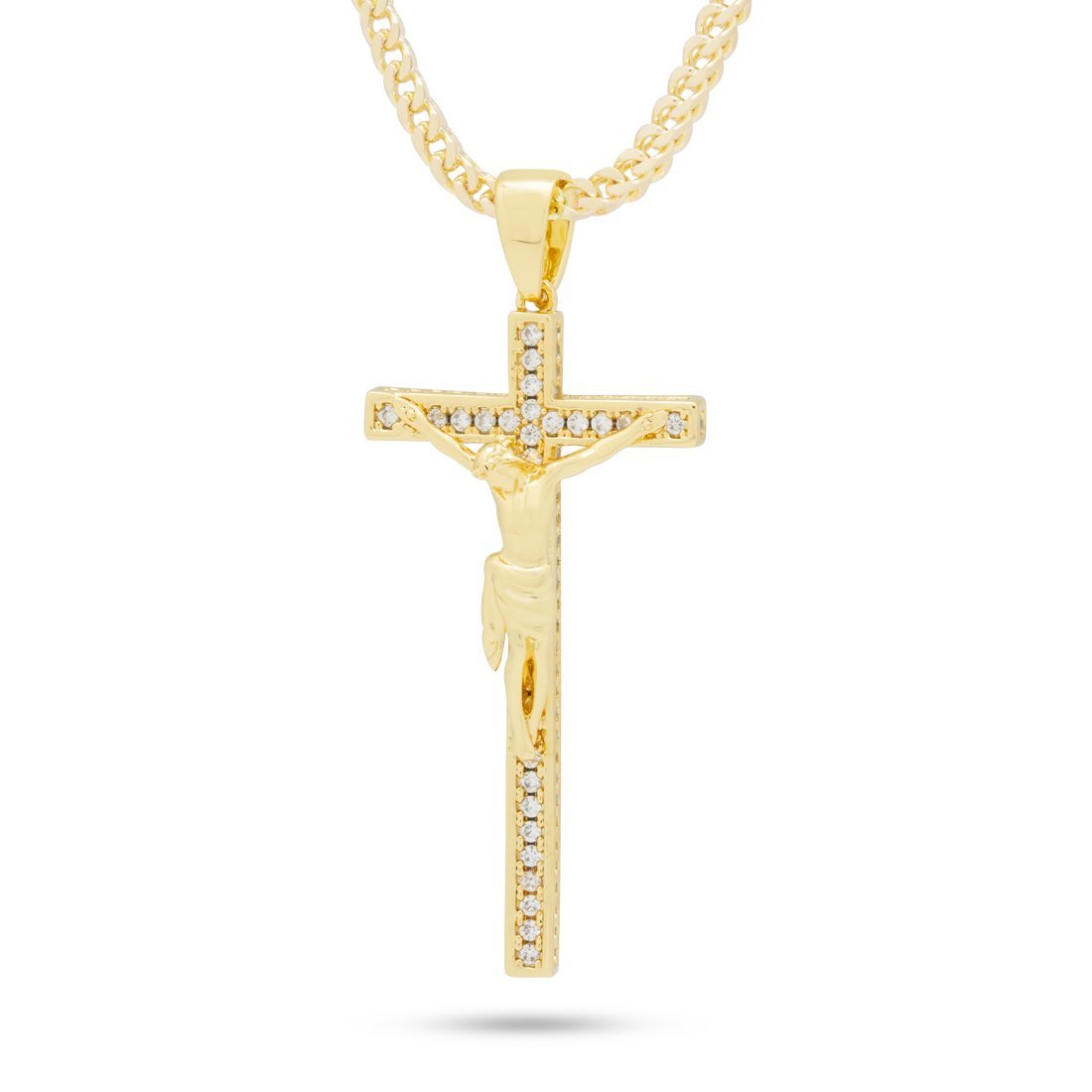 Latin Crucifix Necklace  in  14K Gold / 2.1" by King Ice