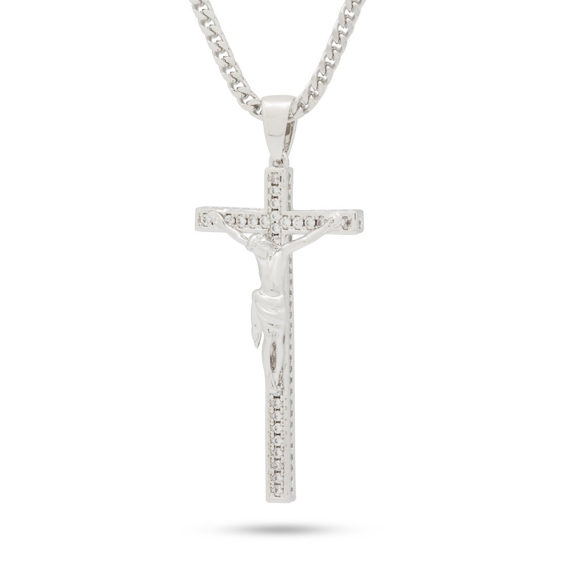 Latin Crucifix Necklace  in  White Gold / 2.1" by King Ice