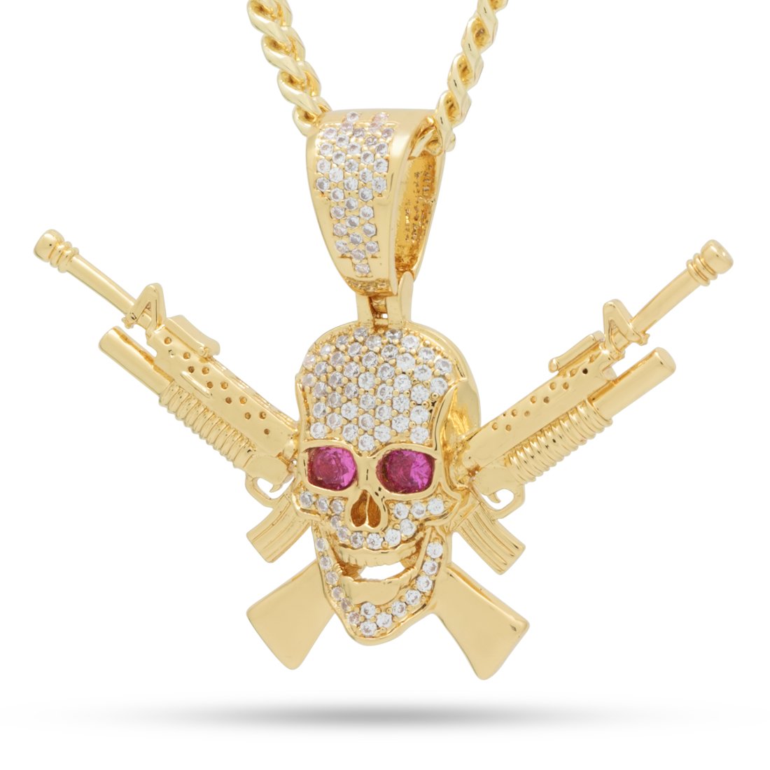 M16 Jolly Roger Necklace  in  14K Gold / 1.5" by King Ice