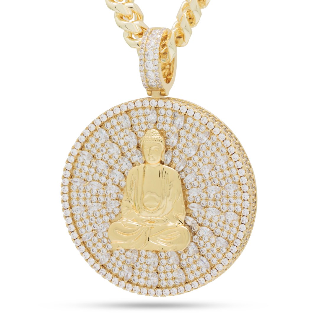 Meditating Buddha Necklace  in  14K Gold / 2.5" by King Ice