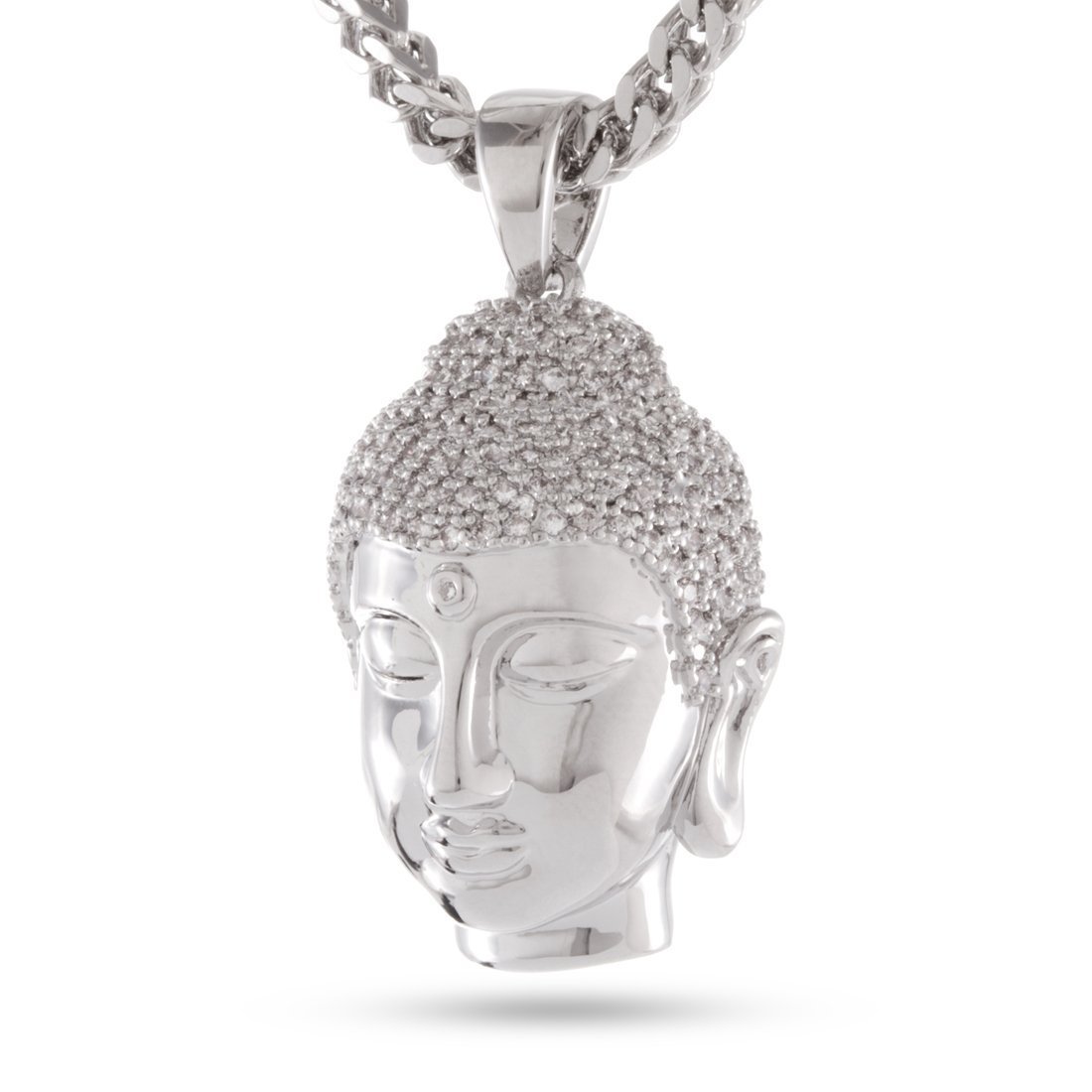 Mini Polished Buddha Necklace  in  White Gold / 1.4" by King Ice