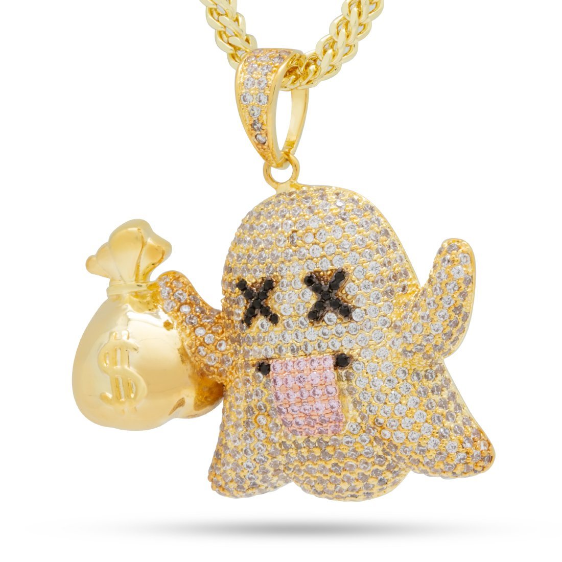 Money Ghost Emoji Necklace  in  14K Gold / 1.7" by King Ice