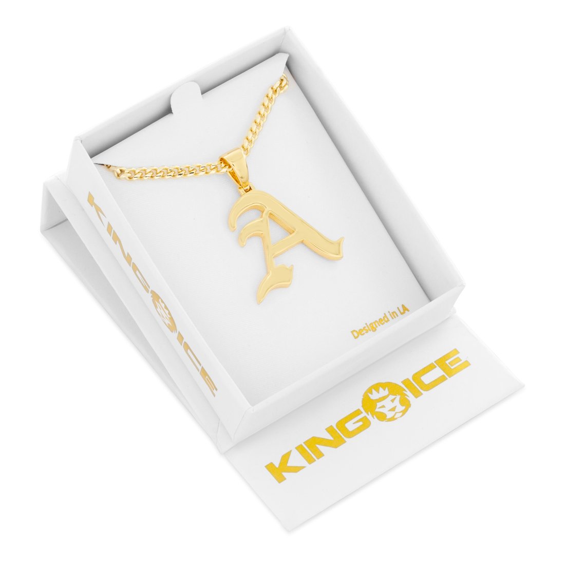 Old English Letter "A" Necklace  in  14K Gold / 1.5" by King Ice