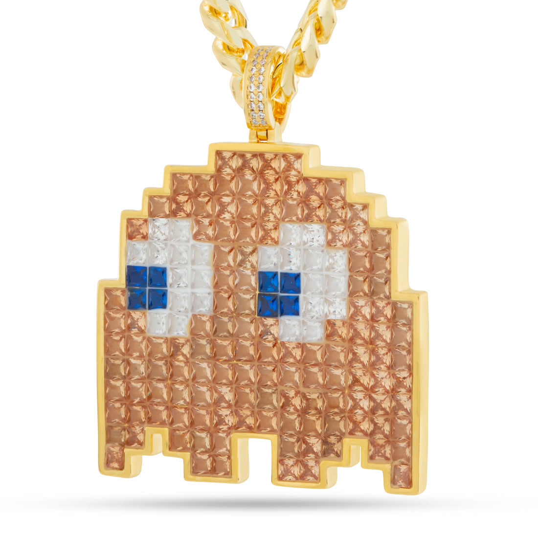 PAC-MAN x King Ice - Pixel Clyde Necklace  in  Gold Plated / 14K Gold / 1.7" by King Ice