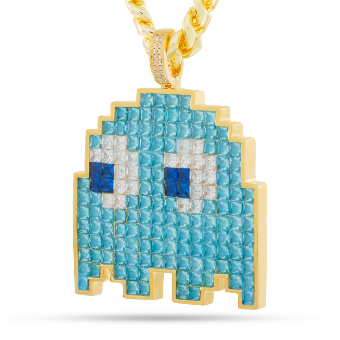 PAC-MAN x King Ice - Pixel Inky Necklace  in  Gold Plated / 14K Gold / 2.4" by King Ice