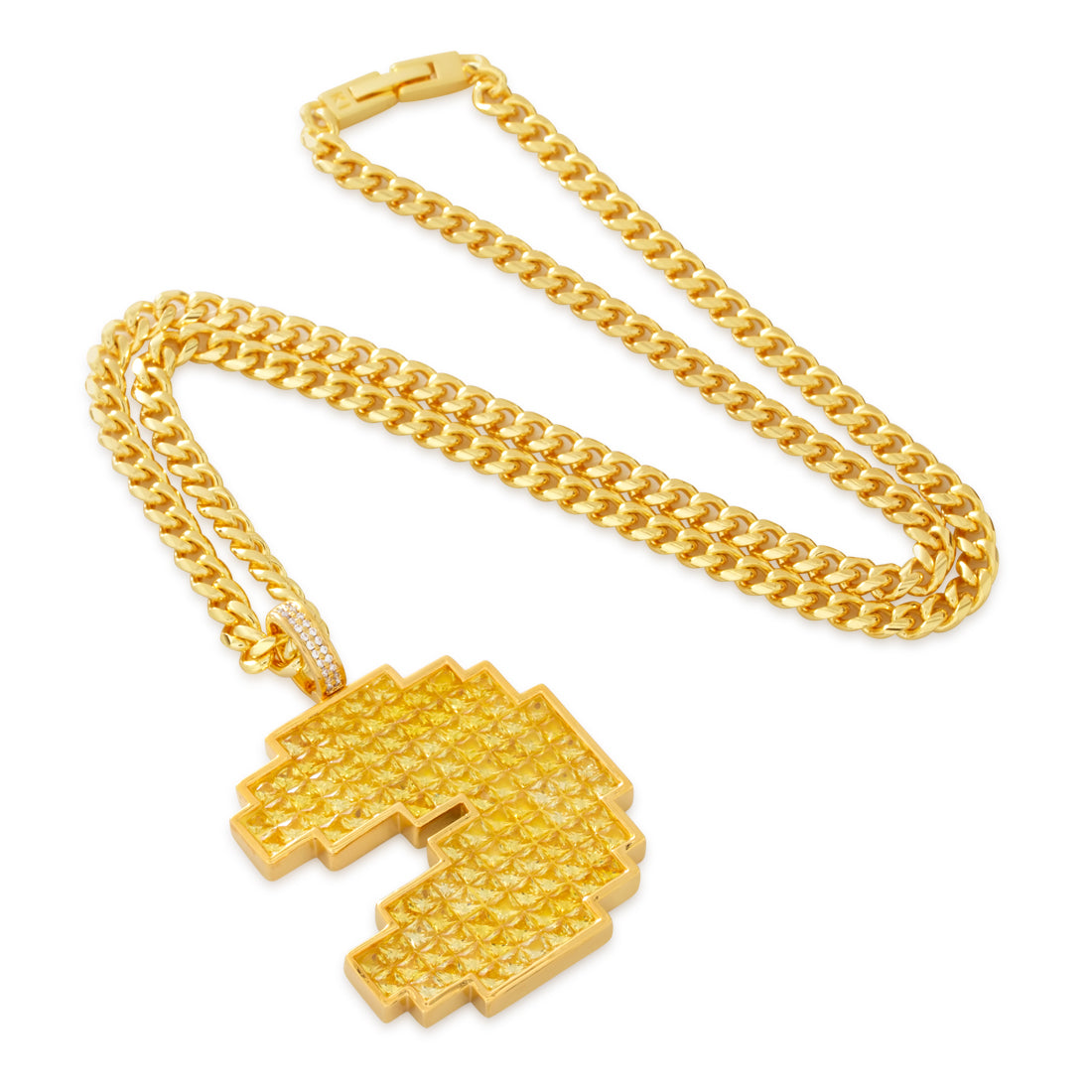 PAC-MAN x King Ice - Pixel Pacman Necklace  in  Gold Plated / 14K Gold / 2.3" by King Ice