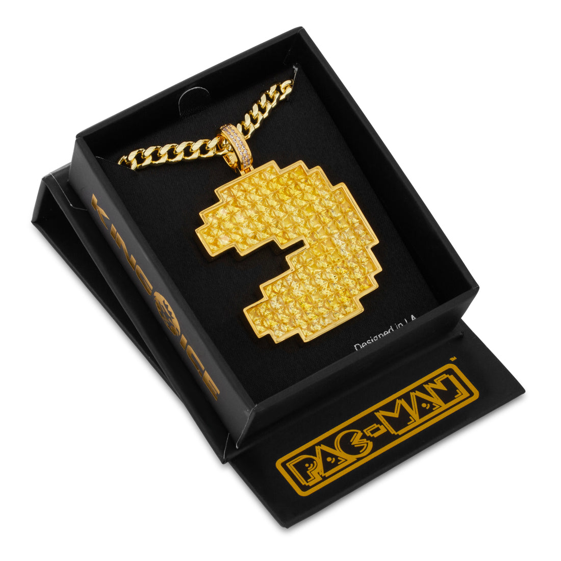 PAC-MAN x King Ice - Pixel Pacman Necklace  in  Gold Plated / 14K Gold / 2.3" by King Ice