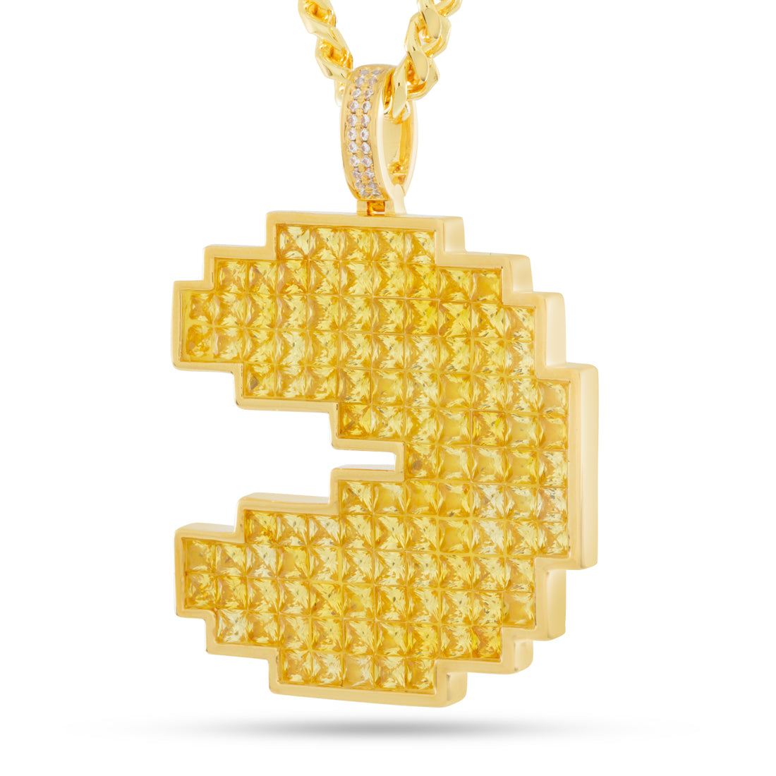 PAC-MAN x King Ice - Pixel Pacman Necklace  in  Gold Plated / 14K Gold / 2.3" by King Ice