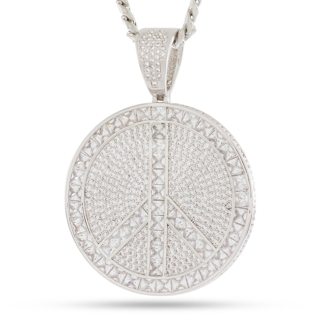 Peace and Love Medallion Necklace  in  White Gold / 3" by King Ice