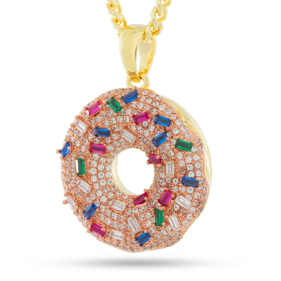 Pink Donut Necklace  in  14K Gold / 1.5" by King Ice