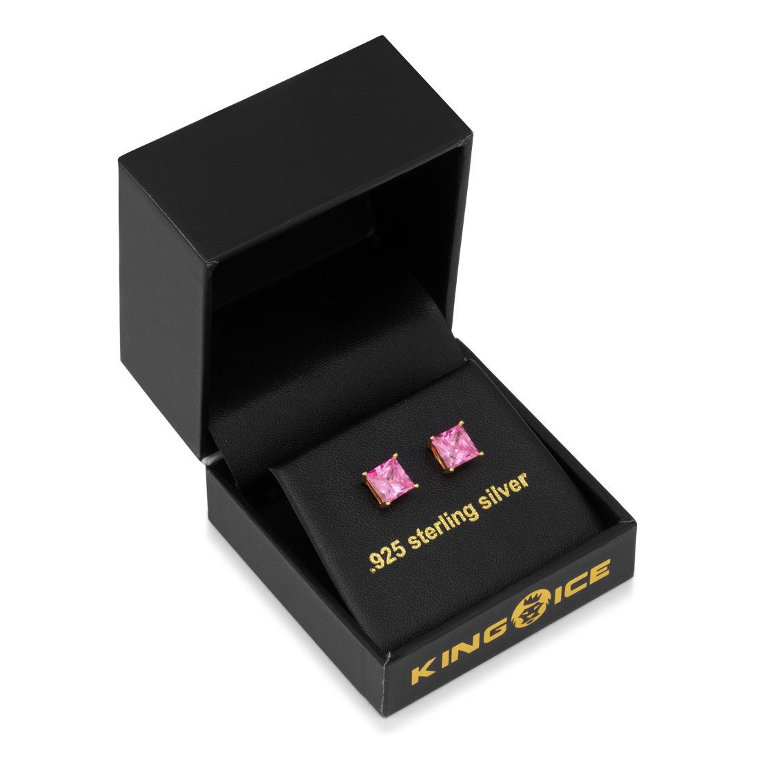 Pink Princess-Cut Stud Earrings  in  by King Ice