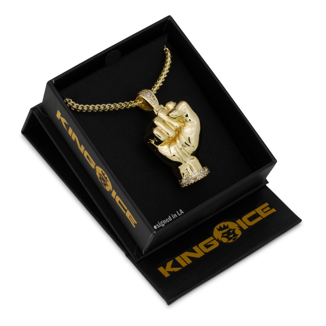 Power Fist Necklace  in  14K Gold / 1.8" by King Ice