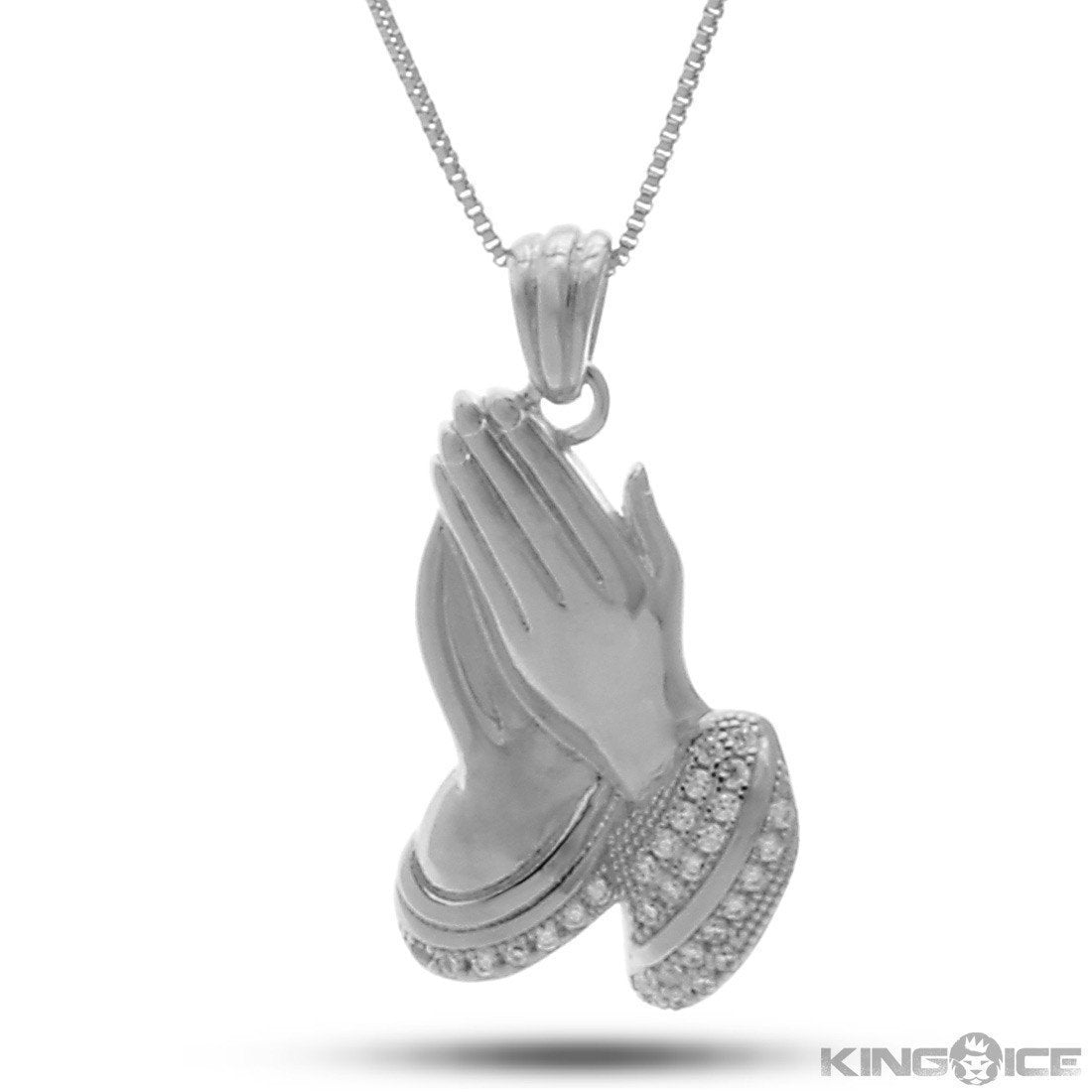 Praying Hands Emoji Necklace  in  White Gold / 1.4" by King Ice