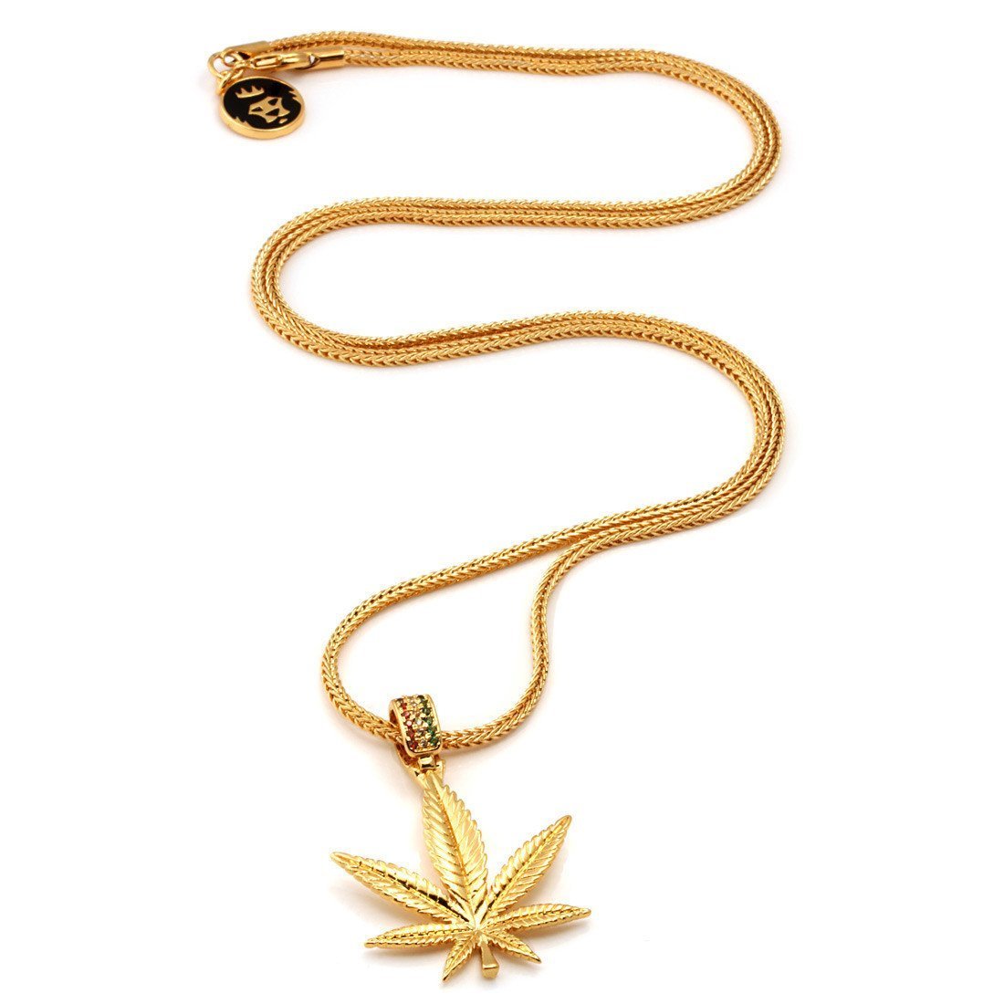 Rasta Weed Leaf Necklace  in  14K Gold / 1.7" by King Ice