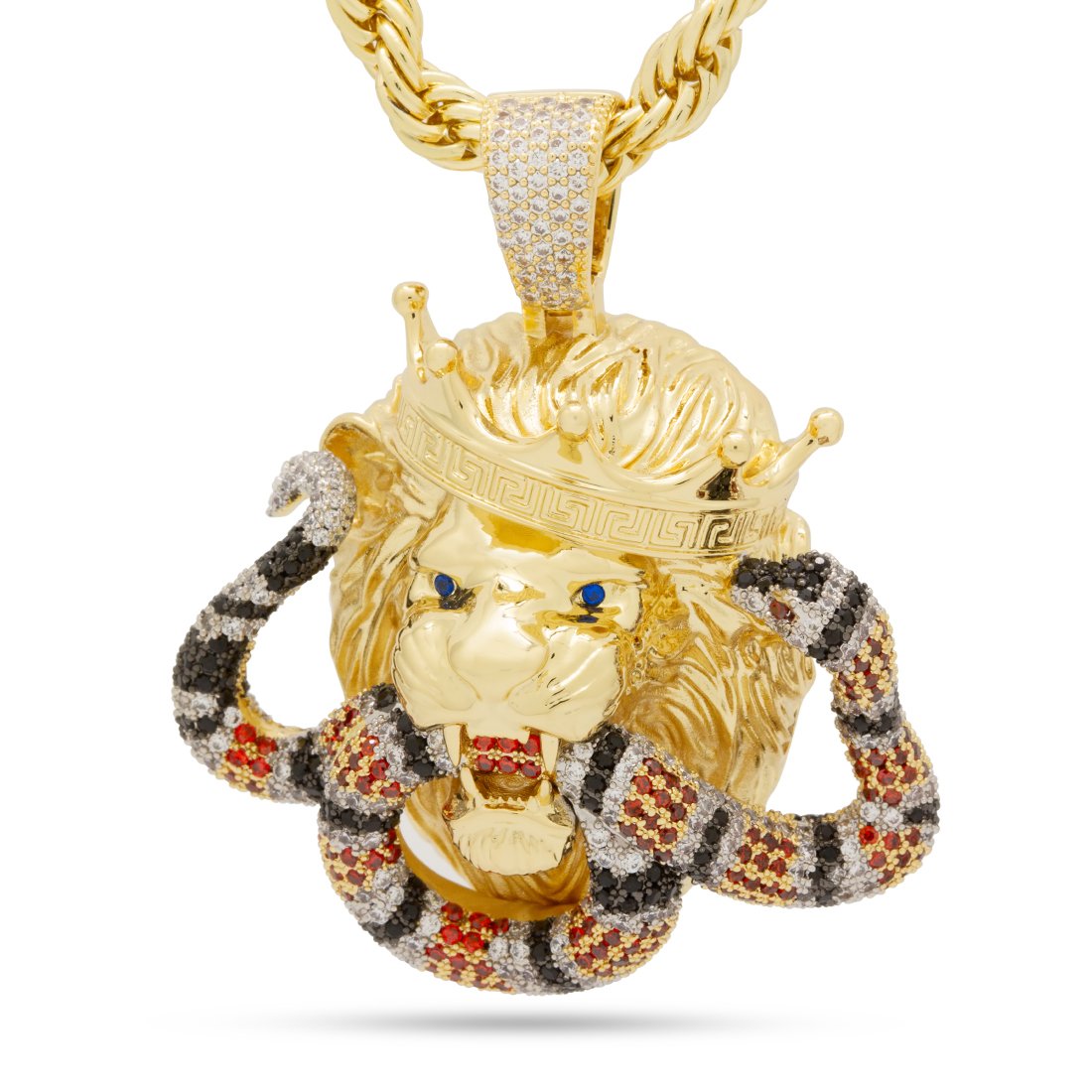 Royal Lion and King Snake Necklace  in  14K Gold / 2.5" by King Ice