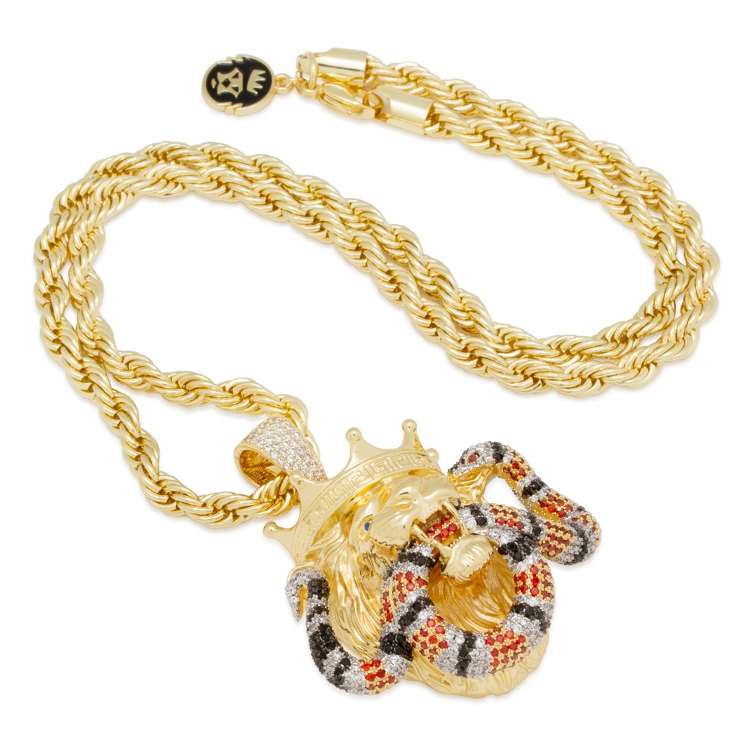 Royal Lion and King Snake Necklace  in  14K Gold / 2.5" by King Ice