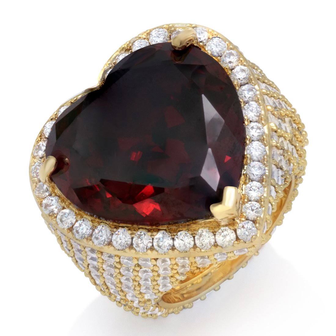 Ruby Heart Ring  in  Gold Plated / 14K Gold / 7 by King Ice