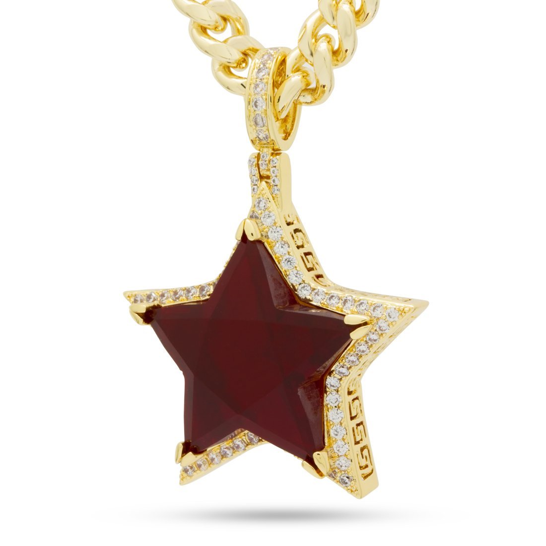 Ruby Star Necklace  in  14K Gold / 2.2" by King Ice