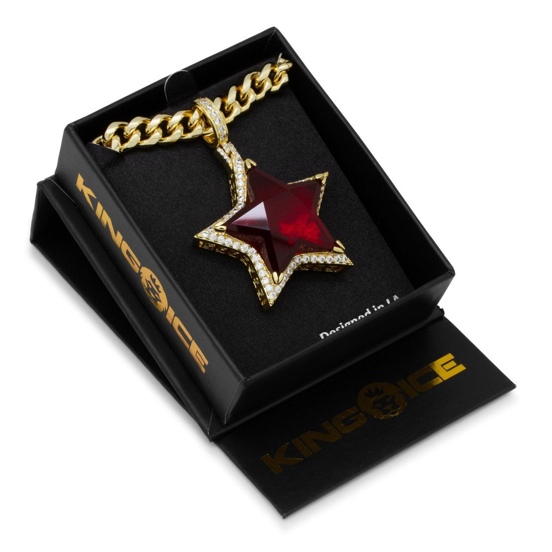 Ruby Star Necklace  in  14K Gold / 2.2" by King Ice