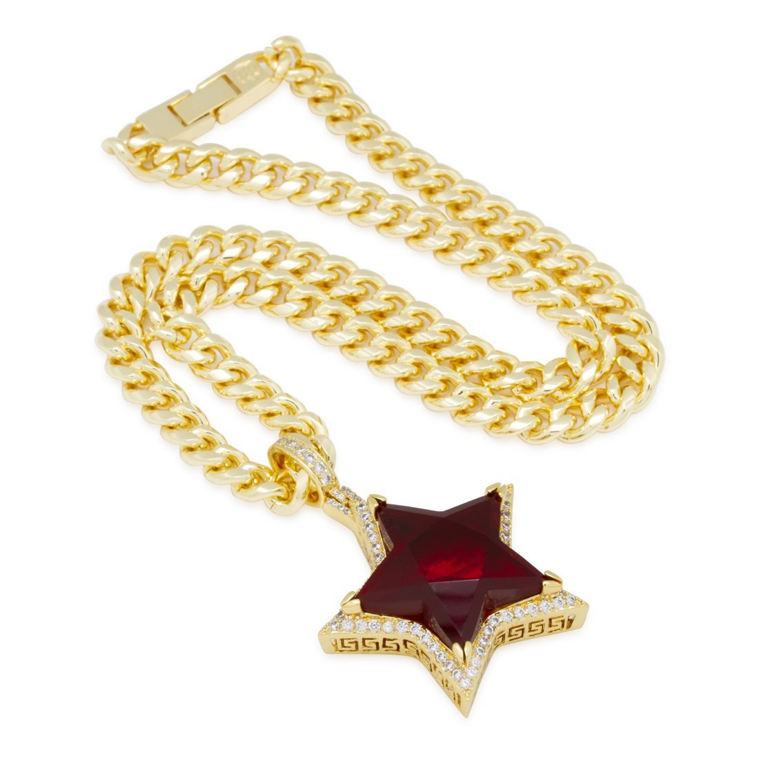 Ruby Star Necklace  in  14K Gold / 2.2" by King Ice