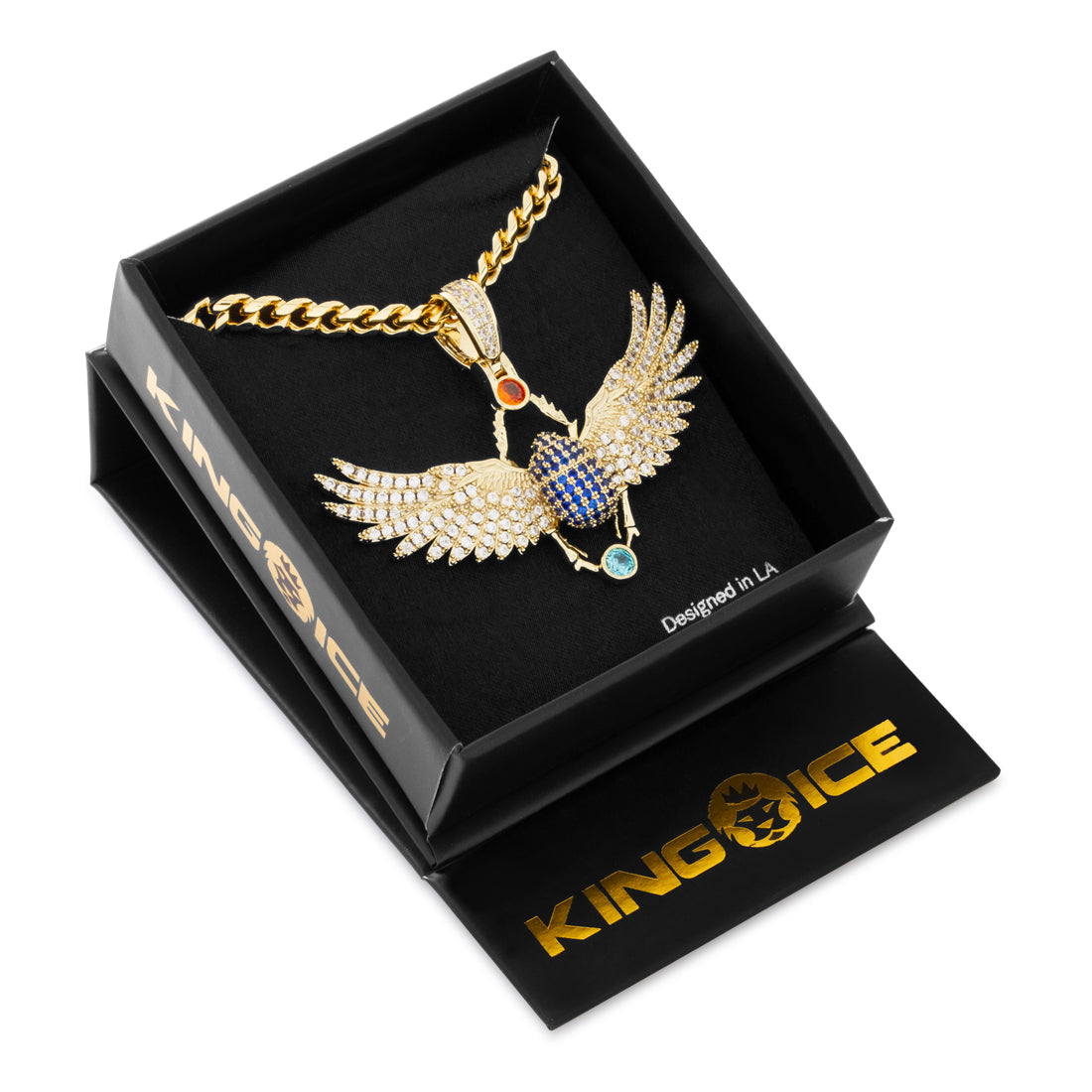 Scarab of Khepri Necklace  in  14K Gold / 1.8" by King Ice