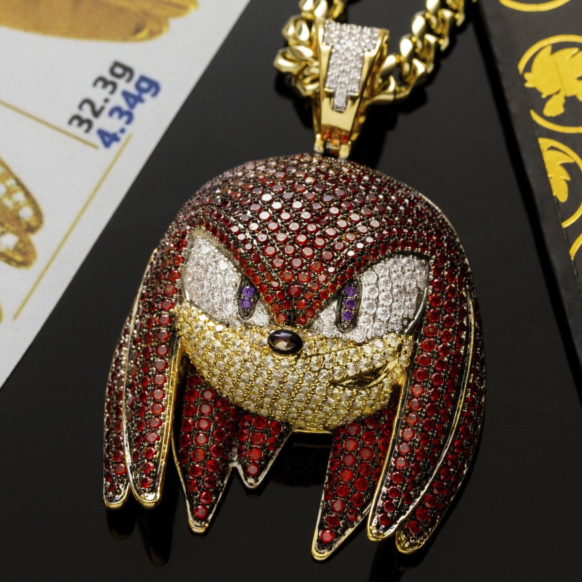 Sonic the Hedgehog x King Ice - Knuckles Necklace  in  14K Gold / 2.1" by King Ice