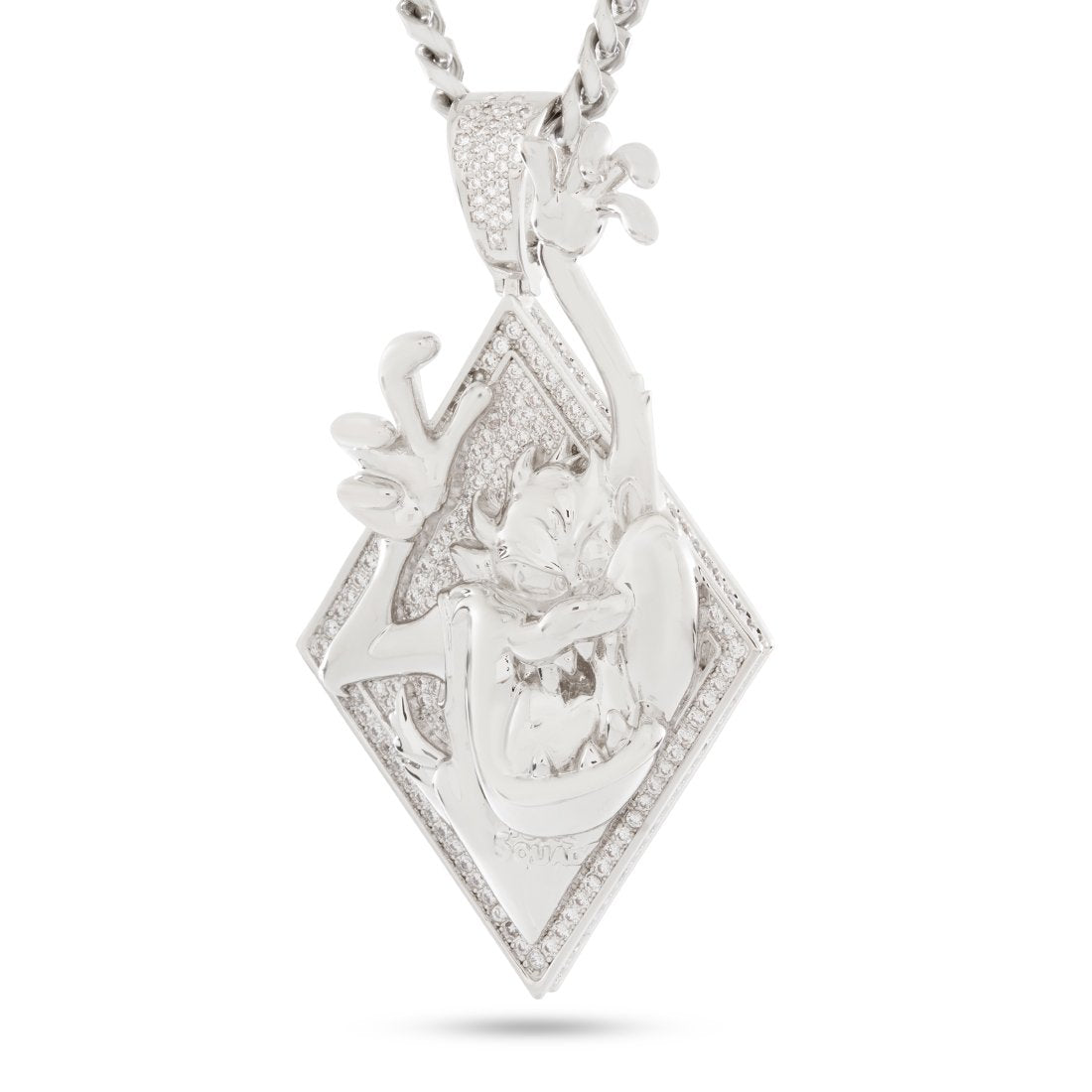 Space Jam x King Ice - Tasmanian Devil Necklace  in  White Gold / 2.7" by King Ice