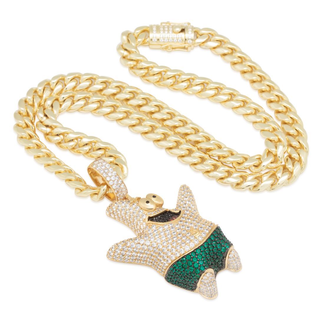 SpongeBob x King Ice - Iced Patrick Star Necklace  in  14K Gold / 3" by King Ice