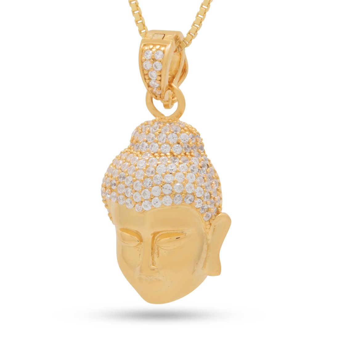 Sterling Silver Awake Buddha Necklace  in  14K Gold / 1.3" by King Ice