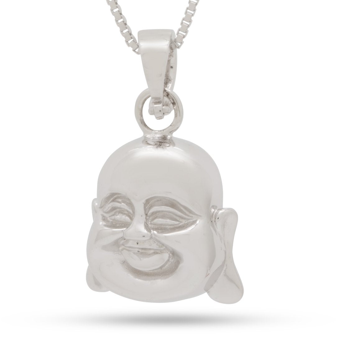 Sterling Silver Buddha of Perception Necklace  in  White Gold / 1.1" by King Ice