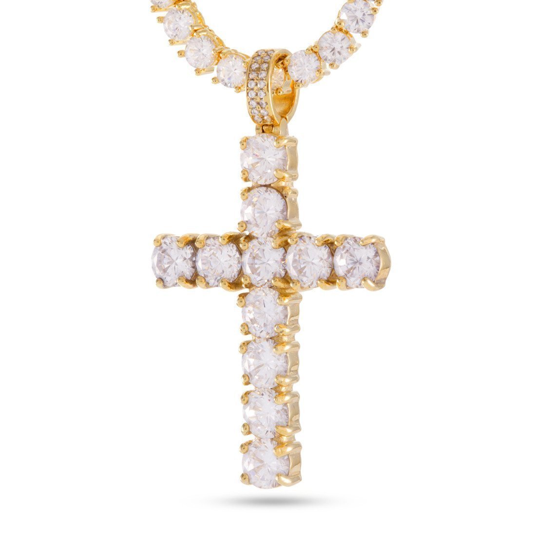 Tennis Cross Necklace  in  14K Gold / 2.2" by King Ice