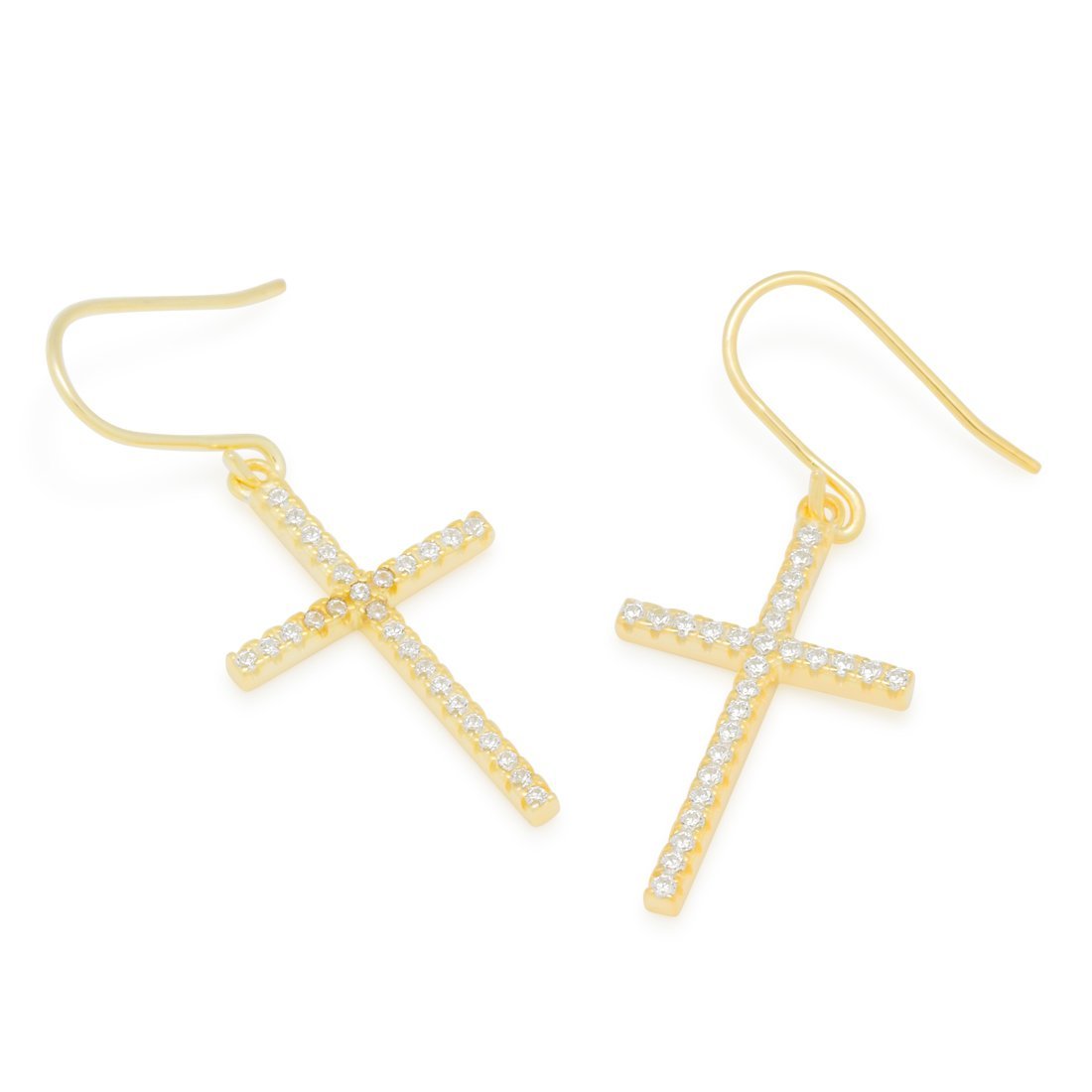 Thin Hanging Cross Earrings  in  Sterling Silver / 14K Vermeil / 1" by King Ice