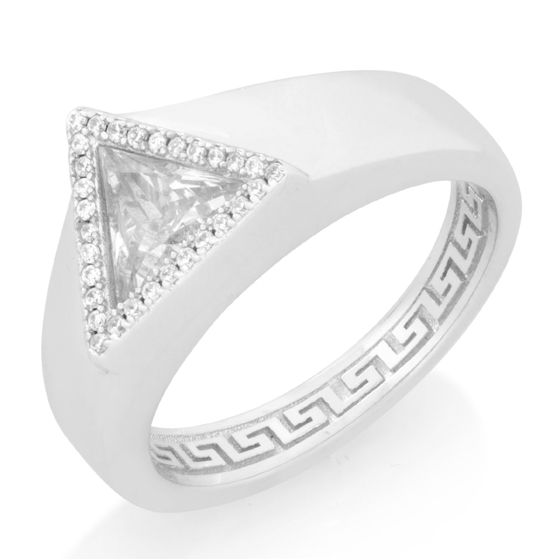 Trillion-Cut Signet Ring  in  Sterling Silver / White Gold / 7 by King Ice