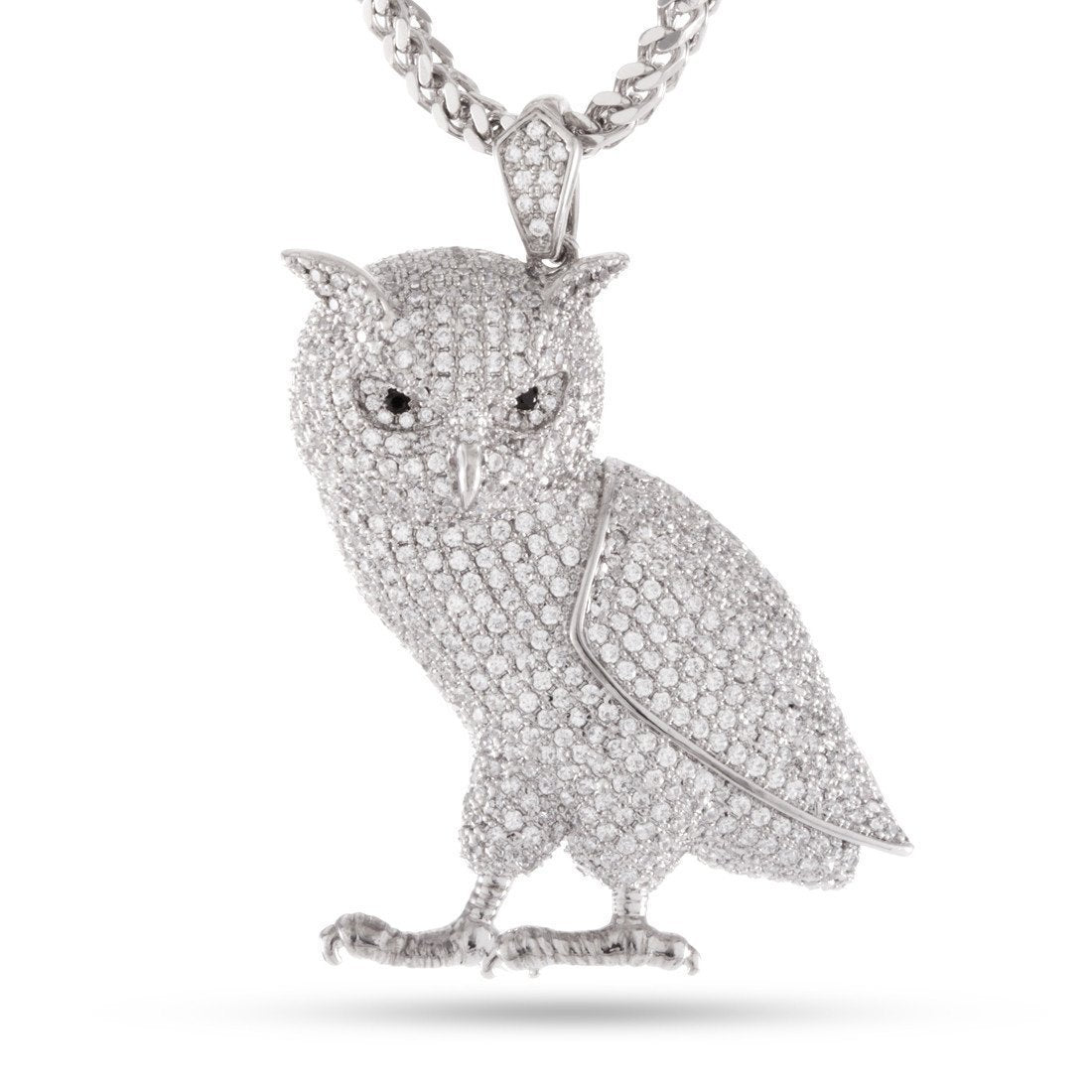 Wise Owl Necklace  in  White Gold / 1.9" by King Ice